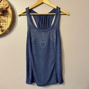 Lululemon Blue/Purple Feather Print Racer Back Tank Top  Size 4 RARE Print